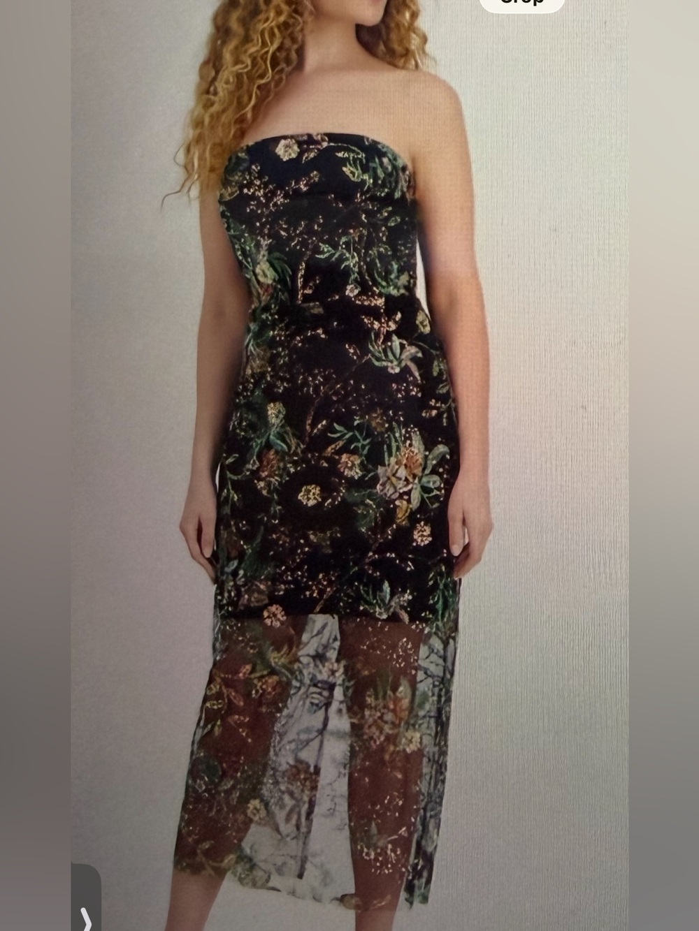 Sam Edelman Black Strapless Floral Midi Dress with Sheer Skirt NWT
